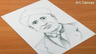 Sir C.V. Raman National Science day Drawing With Pencil Sketch Step by Step / For Beginners