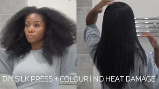 HOW TO: SILK PRESS + DIY COLOUR | TYPE 4 NATURAL TO STRAIGHT | NO HEAT DAMAGE