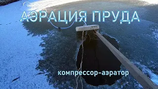 Пруд на даче зимой/Аэрация своего пруда. Компрессор для пруда. Зимовка рыбы в своём пруд на участке.