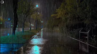 Instant deep sleep with heavy rain on the road at night, goodbye to insomnia, effective rain sound