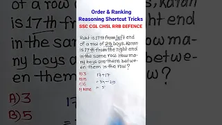 Order & Ranking | Reasoning Tricks| Ranking & Order Reasoning Classes| SSC CGL MTS CHSL RRB| #shorts