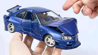 Crash test Nissan Skyline Gtr r34 crashed car, total destruction