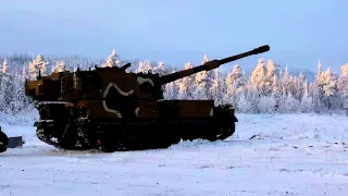 K9 Thunder (dancing) in Norwegian snow and frost.