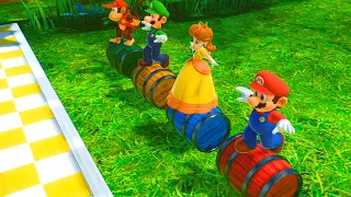 Super Mario Party - Barreling Along - Mario vs Diddy Kong vs Luigi vs Daisy