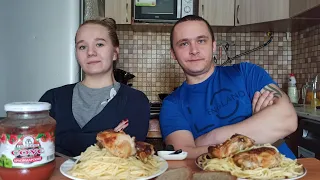 Мукбанг  Спагетти с курицей mukbang pasta and chicken