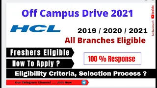 ⏩HCL Technologies Off Campus Driver 2021 || 2019/2020/2021 || Salary - 3 6 LPA || All branch 🔥