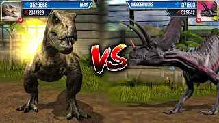 REXY vs INDOCERATOPS LEVEL 999 | Jurassic World: The Game