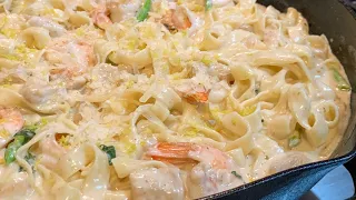 CREAMY CHICKEN AND SHRIMP PASTA | MUST TRY