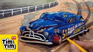 How to draw Doc Hudson Crashed Badly Injured in CARS 3 | Easy step-by-step coloring pages for kids