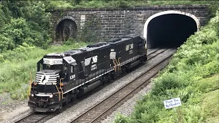 2 Heavy Trains Racing Through Railroad Tunnels, Gallitzin Pennsylvania! Big Rock Train & Intermodal