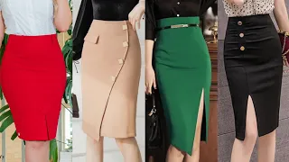 Kate Kasin Wear to Work Pencil Skirts for Women Elastic High Waist Wrap Front