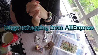 AliExpress stamped cross stitch kits and needle minders unbagging #aliexpress #crossstitch