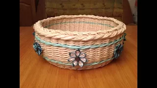 #3 DIY Newspaper Basket with flower decoration. Full weaving tutorial. ENGLISH SUBTITLES.