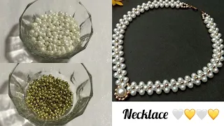 Party Wear Necklace 🤍💛 || How to make pearl necklace for girls at Home || Handmade Necklace 🤍✨
