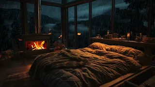 Cozy Room Ambience | Freedom From Stress to Sleep Instantly with Rain Sound & Fireplace For Sleeping