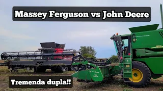 COSECHANDO SOJA con la JOHN DEERE y la MASSEY FERGUSON - Mauro Francou