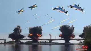 Massive Fire!! Russian Air Force • Su-57 • Su-25 destroys bridges • in action