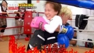 A head-to-head match between Song Jihyo and Haha on stage @Running Man 131013