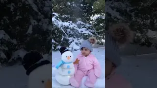 Cute Baby Enjoying Snow with Snowman || Cute Baby Status #shorts