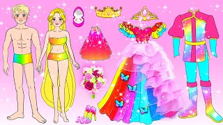 [🐾paper Diy🐾] Rainbow Rapunzel Vs Blue Elsa Wedding Dress Contest | Rapunzel Compilation 놀이 종이