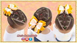 Penteado Infantil Fácil com Trança Falsa e Coque | Easy Bun Hairstyle for Little Girls