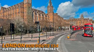 Point-of-view (POV) Bus Ride from Euston Rd to North Finchley: Northwest to North London on Bus 134