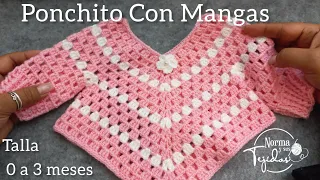 Ponchito con mangas de 0/3 meses #tejidosbebe #ponchocrochet