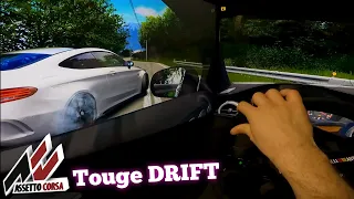 Drifting Downhill Touge road with Traffic - Assetto Corsa | Steering wheel Gameplay