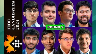 Round 2 | FIDE Candidates Chess Tournaments 2024 | Hikaru, Caruana, Pragg, Firouzja, Gukesh, Nepom..