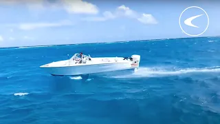 Flying electric boat in high waves in the Caribbean | Candela Electric Hydrofoiling Speed Boats