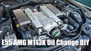 W211 E55 AMG Oil Change DIY l Mercedes M113K (4K)