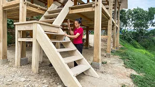 666 hours build stairs & installation a wooden staircase treads | Building Wooden House (CABIN)