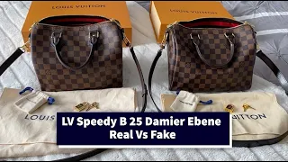Authentic vs Fake Louis Vuitton Speedy B 25 Damier Ebene Comparison