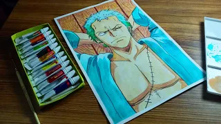 Drawing Roronoa Zoro | One Piece | Watercolor Painting | Timelapse Video | @artistakansha