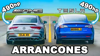 490hp AMG CLA 45 vs Tesla Model 3 Performance: ARRANCONES