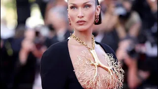 Bella Hadid golden | gilded brass necklace in the shape of trompe l'oeil lungs #cannes2021 #shorts