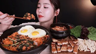 열무비빔밥에 노릇노릇 삼겹살구이 김치찌개 먹방! Yeolmu Kimchi Bibimbap With Grilled Pork ASMR Mukbang Eating Sounds