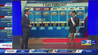 Miss Universe R'bonney Gabriel does the weather with Chief Meteorologist Adam Krueger