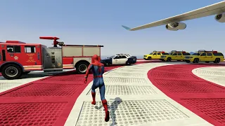 GTA 5 Spiderman All Rich Car Fire Truck Police Cars Impossible Stunt Fails