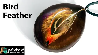 Bird Feather Pendant with Epoxy Resin Art