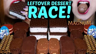 ASMR LEFTOVER DESSERT RACE! MILKA OREO CREAM EGGS, MINI MAGNUM, RED VELVET OREOS, CHOCOLATE CAKES 먹방