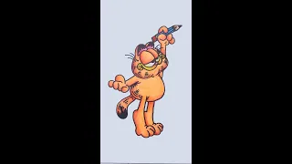 Garfield (Cat) Cartoon Character drawing with Brush Pens