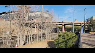 Union Pacific and Amtrak trains in downtown El Paso TX on Christmas Day 12/25/21