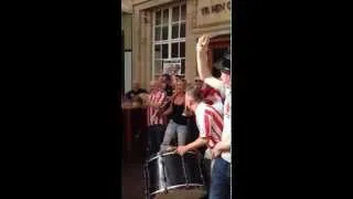 Derry City fans in Aberystwyth train station