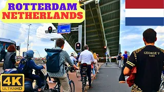 【4K】Rotterdam, Netherlands walking tour across the Erasmusbrug and back - full way July 2023 🇳🇱