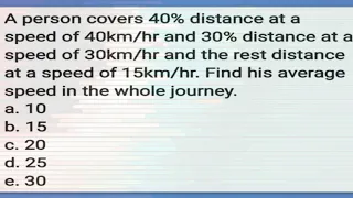 AVERAGE SPEED: 40% distance at a speed of 40kph, 30% distance at 30kph, the rest distance at 15kph
