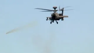 AH-64 Apache Helicopter in Action - Rocket Launch, Machine Gun Live Fire