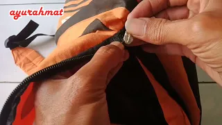 cara memasang kepala resleting tas | sewing tutorial