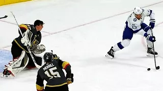 Marc-Andre Fleury all smiles after making helmet-less save