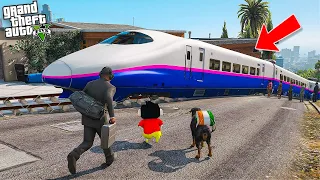 GTA 5: Franklin & Shin Chan Spot a Fastest Bullet Train in Front of Franklin House in Telugu